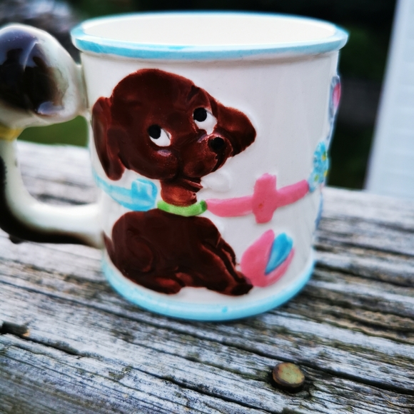 Vintage Ceramic Child's Cup with Lamb Cat Dog and Bunny Handle - Picture 6 of 12